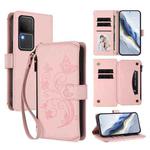 For vivo S18 / S18 Pro 5G / V30 Pro Butterfly Love Flower Multi-card Zipper Wallet Leather Phone Case(Pink)