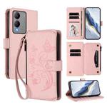 For vivo Y17s 4G / Y36 5G / Y33t 2023 Butterfly Love Flower Multi-card Zipper Wallet Leather Phone Case(Pink)
