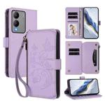 For vivo Y17s 4G / Y36 5G / Y33t 2023 Butterfly Love Flower Multi-card Zipper Wallet Leather Phone Case(Light Purple)