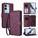 For vivo V29e / Y200 / V30 Lite 5G Butterfly Love Flower Multi-card Zipper Wallet Leather Phone Case(Dark Purple)