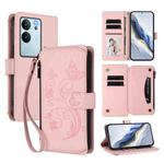 For vivo V29e / Y200 / V30 Lite 5G Butterfly Love Flower Multi-card Zipper Wallet Leather Phone Case(Pink)