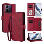 For vivo Y78 / Y36 4G Global Butterfly Love Flower Multi-card Zipper Wallet Leather Phone Case(Wine Red)