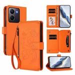 For vivo Y78 / Y36 4G Global Butterfly Love Flower Multi-card Zipper Wallet Leather Phone Case(Orange)