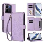 For vivo Y78 / Y36 4G Global Butterfly Love Flower Multi-card Zipper Wallet Leather Phone Case(Light Purple)