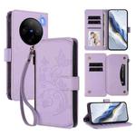 For vivo X100 5G Butterfly Love Flower Multi-card Zipper Wallet Leather Phone Case(Light Purple)