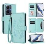 For vivo Y78+ 5G Global / V29 Lite Butterfly Love Flower Multi-card Zipper Wallet Leather Phone Case(Mint Green)