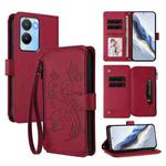 For vivo Y56 5G Global / Y16 4G Global Butterfly Love Flower Multi-card Zipper Wallet Leather Phone Case(Wine Red)