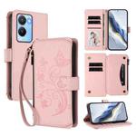 For vivo Y56 5G Global / Y16 4G Global Butterfly Love Flower Multi-card Zipper Wallet Leather Phone Case(Pink)