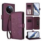 For vivo Y300 Pro+ 5G / iQOO Z10 5G Butterfly Love Flower Multi-card Zipper Wallet Leather Phone Case(Dark Purple)