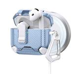 For AirPods 4 Two Color MagSafe Magnetic Holder Carbon Fiber Pattern Earphone Case(White Light Blue)