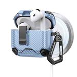 For AirPods 4 Two Color MagSafe Magnetic Holder Carbon Fiber Pattern Earphone Case(Black Blue)