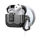 For AirPods 4 Two Color MagSafe Magnetic Holder Carbon Fiber Pattern Earphone Case(Black)