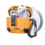 For AirPods 4 Two Color MagSafe Magnetic Holder Carbon Fiber Pattern Earphone Case(Yellow)