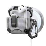 For AirPods 4 Two Color MagSafe Magnetic Holder Carbon Fiber Pattern Earphone Case(Grey)