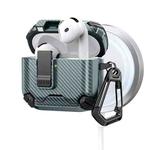 For AirPods 4 Two Color MagSafe Magnetic Holder Carbon Fiber Pattern Earphone Case(Green)