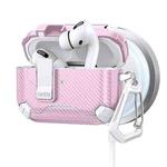 For AirPods Pro 2 Two Color MagSafe Magnetic Holder Carbon Fiber Pattern Earphone Case(White Pink)