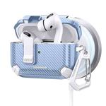 For AirPods Pro 2 Two Color MagSafe Magnetic Holder Carbon Fiber Pattern Earphone Case(White Light Blue)
