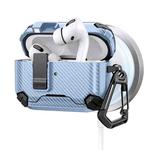 For AirPods Pro 2 Two Color MagSafe Magnetic Holder Carbon Fiber Pattern Earphone Case(Black Blue)