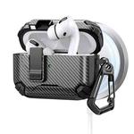 For AirPods Pro 2 Two Color MagSafe Magnetic Holder Carbon Fiber Pattern Earphone Case(Black)