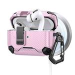 For AirPods Pro Two Color MagSafe Magnetic Holder Carbon Fiber Pattern Earphone Case(Black Pink)