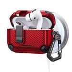 For AirPods Pro Two Color MagSafe Magnetic Holder Carbon Fiber Pattern Earphone Case(Red)