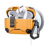 For AirPods Pro Two Color MagSafe Magnetic Holder Carbon Fiber Pattern Earphone Case(Yellow)