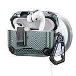 For AirPods Pro Two Color MagSafe Magnetic Holder Carbon Fiber Pattern Earphone Case(Green)
