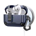 For AirPods Pro Two Color MagSafe Magnetic Holder Carbon Fiber Pattern Earphone Case(Black Dark Blue)