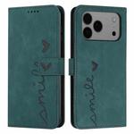 For iPhone 17 Pro Max Skin Feel Heart Embossed Leather Phone Case with Long Lanyard(Green)