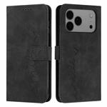 For iPhone 17 Pro Max Skin Feel Heart Embossed Leather Phone Case with Long Lanyard(Black)