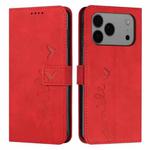 For iPhone 17 Pro Max Skin Feel Heart Embossed Leather Phone Case with Long Lanyard(Red)
