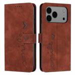 For iPhone 17 Pro Max Skin Feel Heart Embossed Leather Phone Case with Long Lanyard(Brown)