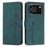 For iPhone 17 Pro Skin Feel Heart Embossed Leather Phone Case with Long Lanyard(Green)