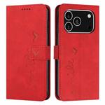 For iPhone 17 Pro Skin Feel Heart Embossed Leather Phone Case with Long Lanyard(Red)