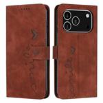 For iPhone 17 Pro Skin Feel Heart Embossed Leather Phone Case with Long Lanyard(Brown)