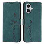 For iPhone 17 Skin Feel Heart Embossed Leather Phone Case with Long Lanyard(Green)