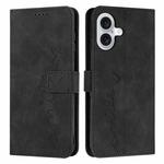 For iPhone 17 Skin Feel Heart Embossed Leather Phone Case with Long Lanyard(Black)