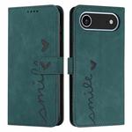 For iPhone 17 Air Skin Feel Heart Embossed Leather Phone Case with Long Lanyard(Green)