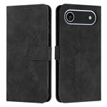 For iPhone 17 Air Skin Feel Heart Embossed Leather Phone Case with Long Lanyard(Black)