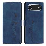 For iPhone 17 Air Skin Feel Heart Embossed Leather Phone Case with Long Lanyard(Blue)
