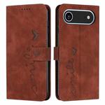 For iPhone 17 Air Skin Feel Heart Embossed Leather Phone Case with Long Lanyard(Brown)