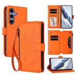 For Samsung Galaxy S24 / S25 5G Butterfly Love Flower Multi-card Zipper Wallet Leather Phone Case(Orange)