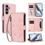 For Samsung Galaxy S24 / S25 5G Butterfly Love Flower Multi-card Zipper Wallet Leather Phone Case(Pink)