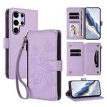 For Samsung Galaxy S25 Ultra 5G Butterfly Love Flower Multi-card Zipper Wallet Leather Phone Case(Light Purple)