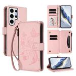 For Samsung Galaxy S24 Ultra 5G Butterfly Love Flower Multi-card Zipper Wallet Leather Phone Case(Pink)