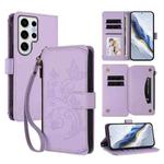 For Samsung Galaxy S24 Ultra 5G Butterfly Love Flower Multi-card Zipper Wallet Leather Phone Case(Light Purple)