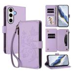 For Samsung Galaxy S24 FE 5G Butterfly Love Flower Multi-card Zipper Wallet Leather Phone Case(Light Purple)