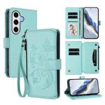 For Samsung Galaxy S23 FE 5G Butterfly Love Flower Multi-card Zipper Wallet Leather Phone Case(Mint Green)