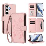 For Samsung Galaxy S23 FE 5G Butterfly Love Flower Multi-card Zipper Wallet Leather Phone Case(Pink)