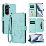 For Samsung Galaxy S23 5G Butterfly Love Flower Multi-card Zipper Wallet Leather Phone Case(Mint Green)